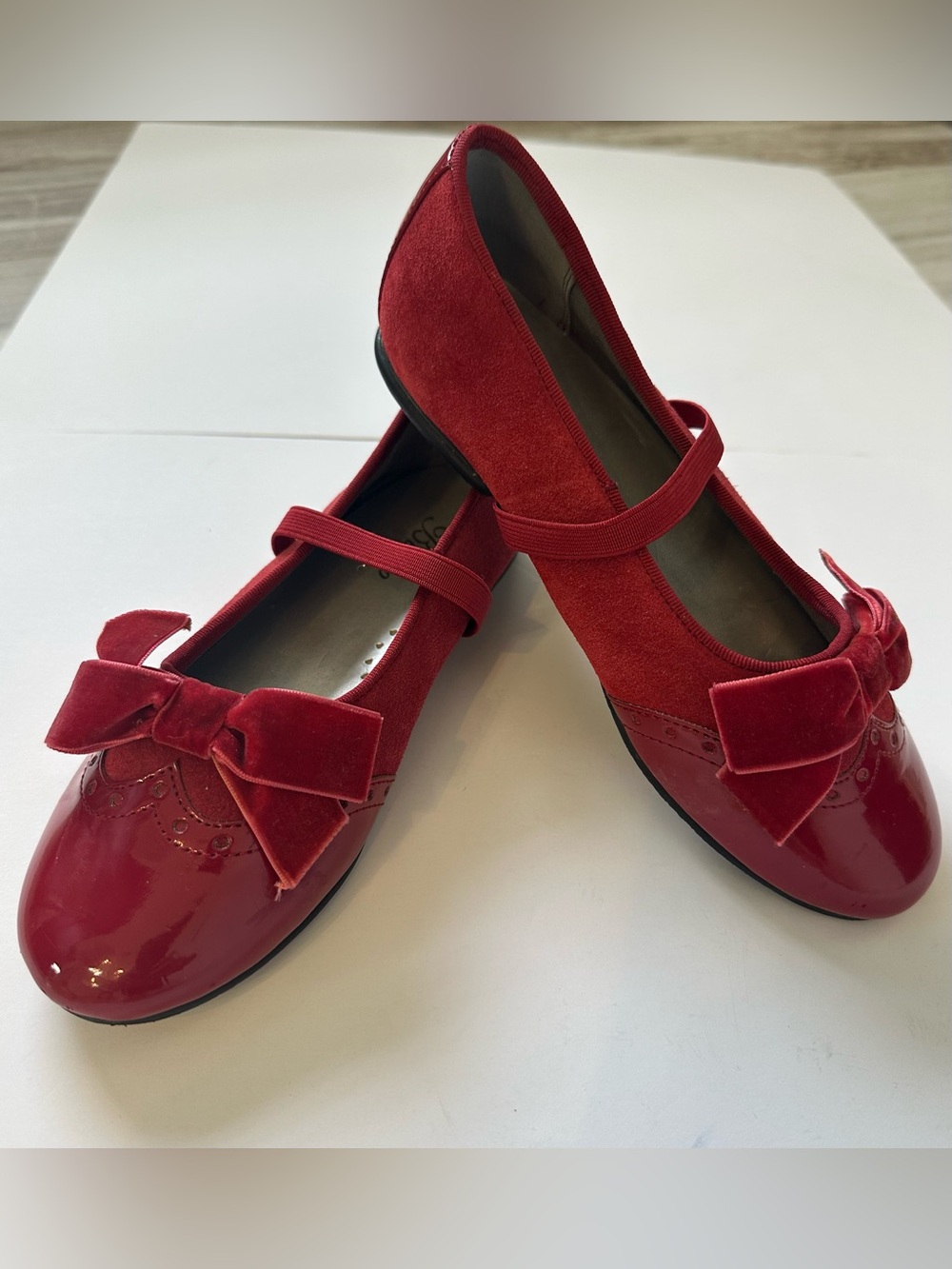 Girls Red Leather Mary Jane Dress Shoes with Velvet Bow